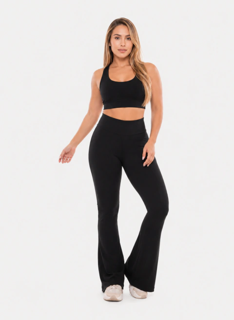 Calça Legging Flare Feminina Wide Leg Bailarina Peluciada Cós Alto e Zero Transparente Suplex - loja online