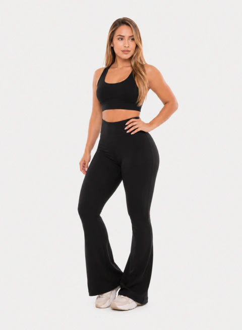 Calça Legging Flare Feminina Wide Leg Bailarina Peluciada Cós Alto e Zero Transparente Suplex