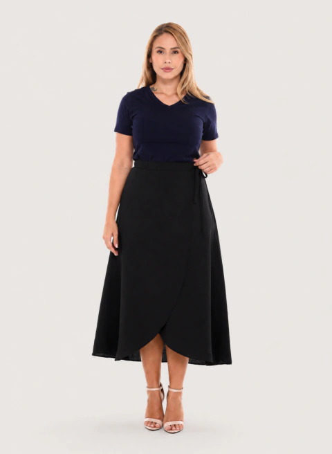 Saia Feminina Envelope Casual Lisa Transpassada Midi Amarração Lateral na internet