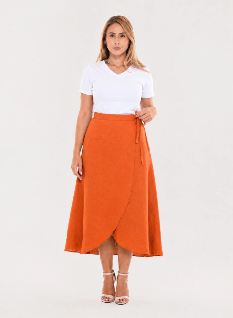 Imagem do Saia Feminina Envelope Casual Lisa Transpassada Midi Amarração Lateral