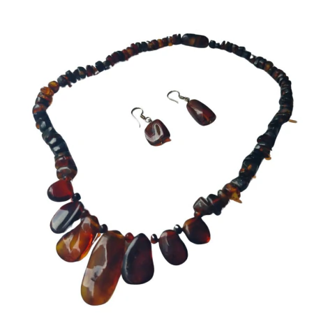 Collar y Aretes de Ámbar Rojo