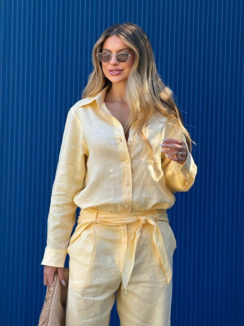 Conjunto 100% Linho Salgunamu – Camisa, Calça e Lenço - Closet da Salvatore