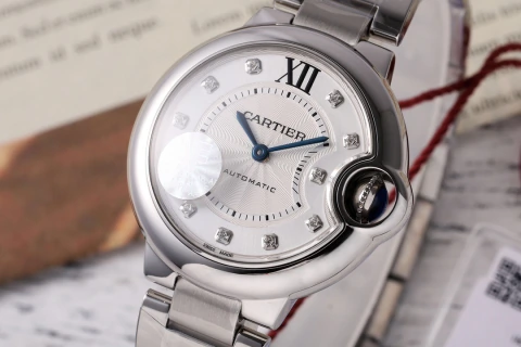 Cartier Ballon Bleu Aço Mostrador Prateado com Diamantes