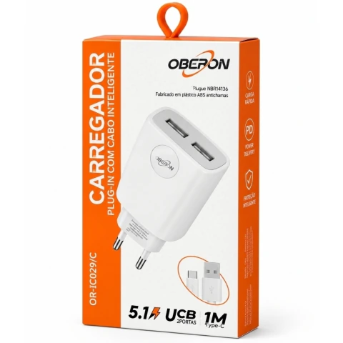 Carregador 2x USB 5.1A Smart OBERON OR-IC020/OR-IC033 · Tipo C