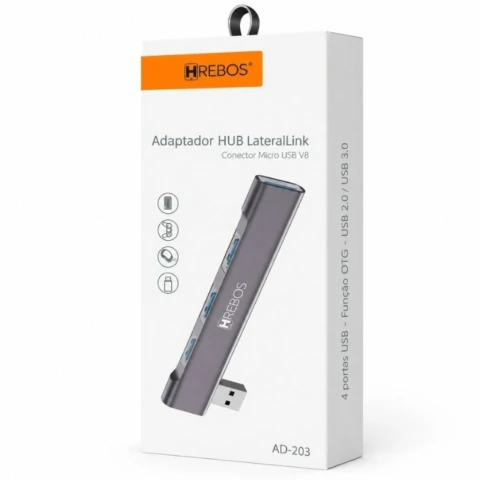 Adaptador HUB Premium HREBOS · V8 + 4x USB AD-203