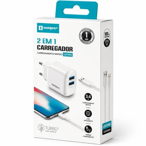 Carregador 3.4A 2x USB Sumexr · LIGHTNING SX-FC59-I6