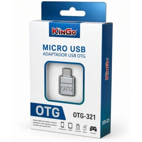 Adaptador OTG metalizado MICRO V8 KINGO OTG-321 · Preto