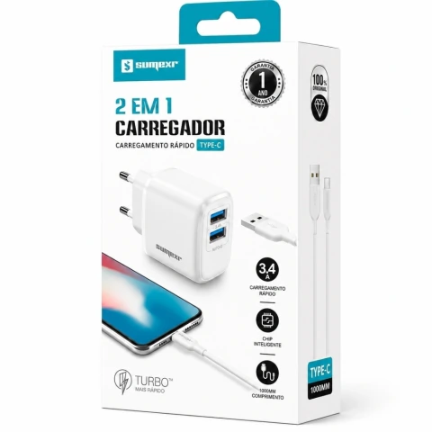 Carregador 3.4A 2x USB Sumexr · TIPO C SX-FC59C