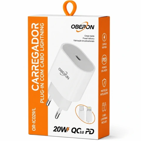 Carregador turbo USB C 20W OBERON · Lightning IC029/L