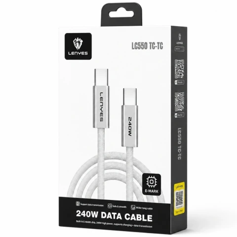 Cabo 1M USB-C / USB-C 240W Lenyes LC-550 · branco
