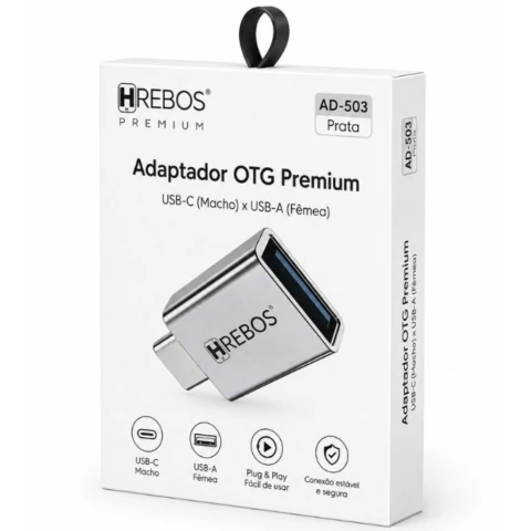Adaptador OTG metalizado TIPO C HREBOS AD-503 · PRATA
