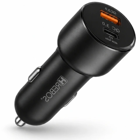 Carregador Veicular TURBO 48W USB + USB-C HREBOS CRV-501 · CINZA CHUMBO