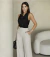 Blusa Feminina Gola Drapeada Helena Preta Sem Manga - Inspiração Zara - Tecido Alfaiataria Premium