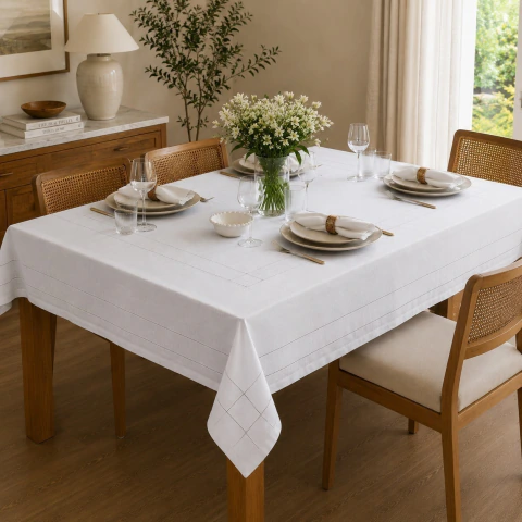 Toalha de Mesa Retangular 180x270 Ponto Palito Branca