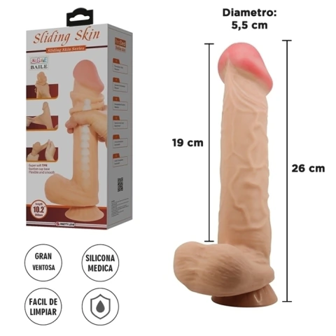 Dildo consolador vertebrado con sopapa con piel extensible