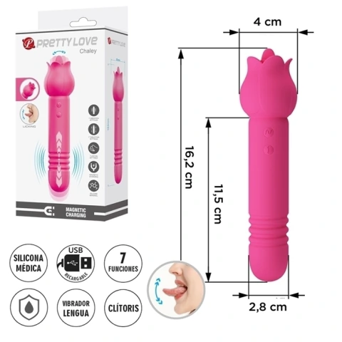 Vibrador Rosa 3 en 1 Pretty Love | Triple Estimulación: Lamida, Vibración y Empuje