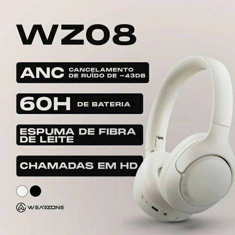 HEADSET WZ08 | CANCELAMENTO DE RUÍDO PROFUNDO| ATÉ 60 HORAS DE BATERIA| CHAMADAS EM HD