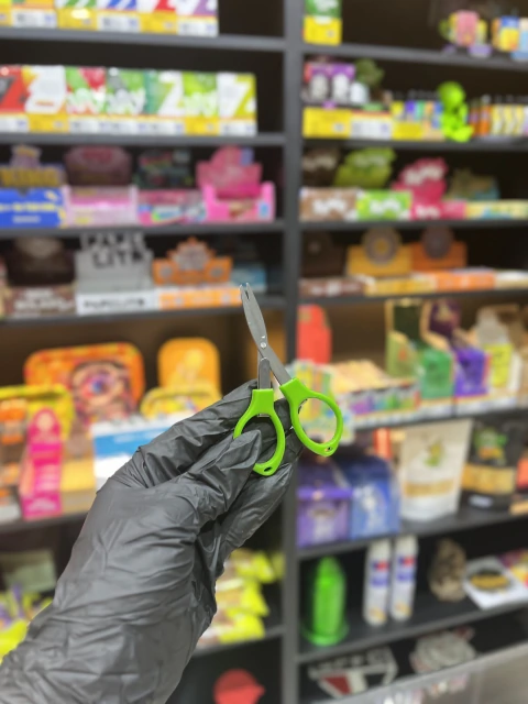 Tesoura Guru dobrável de plástico verde