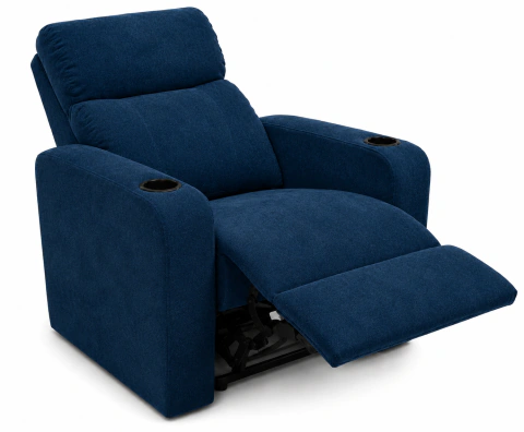 Poltrona Reclinável Manual Leblon com Porta Copos - Veludo Azul Marinho
