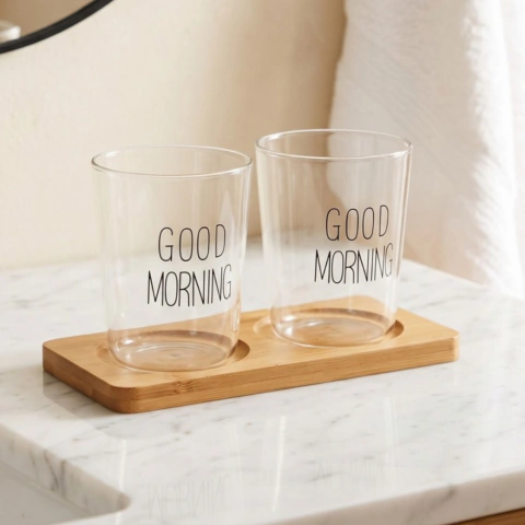 VASO VIDRIO X 2 BASE BAMBU