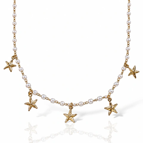 Colar Pérolas e Estrela do mar Ouro18k