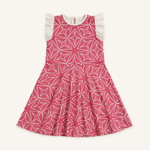Vestido en Jersey Microfibra Liviana con Estampa de Diseño Exclusivo con Volado de Poplin en Mangas