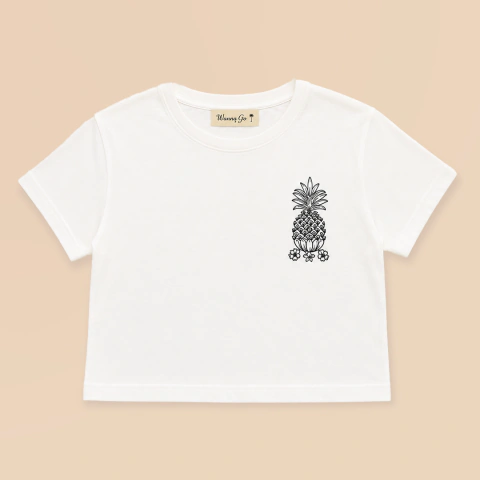 Remera en Jersey Gamuzado con Bordado Ananá en Lurex