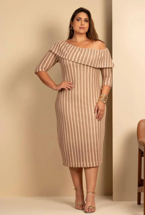 Vestido Maitê Bege e Canela