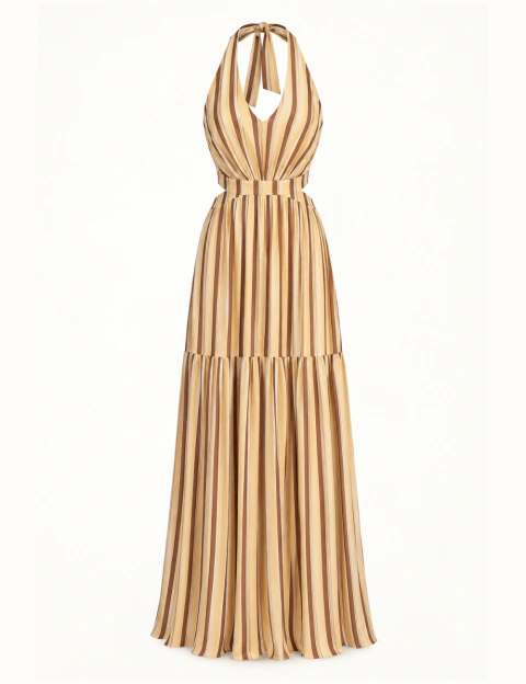 Vestido Listras Firenze Manteiga