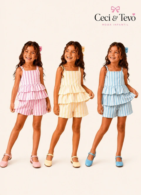 Conjunto Infantil Listrado com Babados
