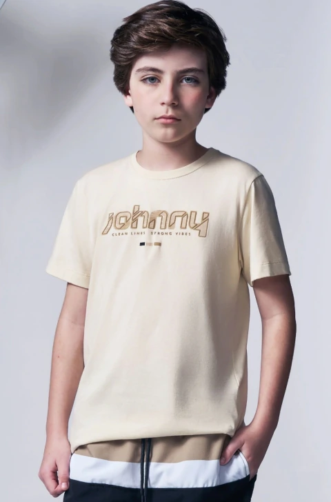 Camiseta Juvenil Menino Johnny Bege Luc.Boo
