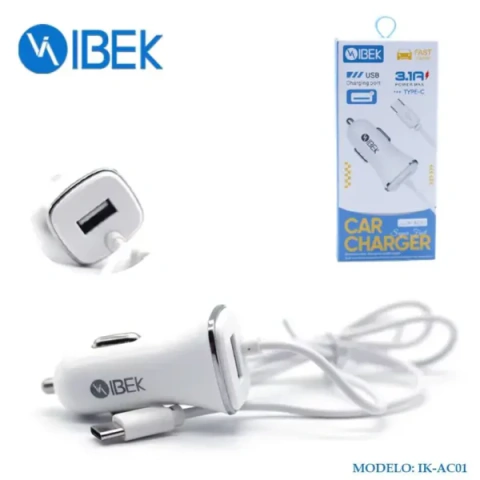 Cargador Auto IBEK IK-AC01 3.1A con Cable USB‑C
