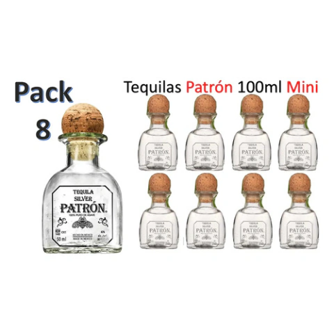 Pack 8 - Tequila Patrón Silver 100ml Mini -bodas,graduación