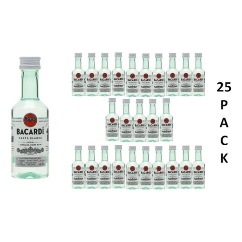 Pack 25- Aperitivos Bacardí Blanco Mini 50ml, Bodas, Eventos
