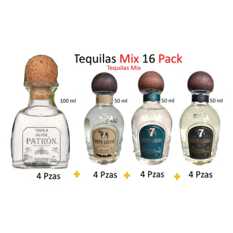 Pack 16 - Tequila Patrón 100ml Y 7 Leguas Trilogía Mix 50ml