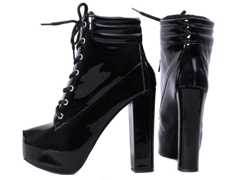 Bota Coturno Meia Pata Verniz Preto Salto 14,5 cm Ref. Bridge