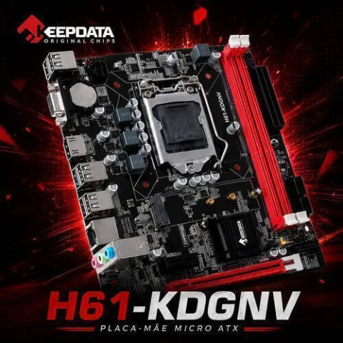 Placa-Mãe H61, Keepdata, Intel LGA1155, mATX, DDR3, M.2, NVMe, Gigalan, Preto - H61-KDGNV