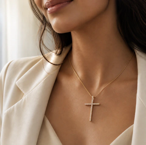 Colar Cruz Cravejada Feminino Banhado a Ouro 18K