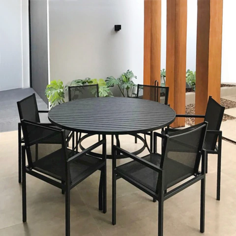 JOGO DE MESA ATENAS EM ALUMINIO E TELA SLING 6 LUGARES C/GIRATORIO