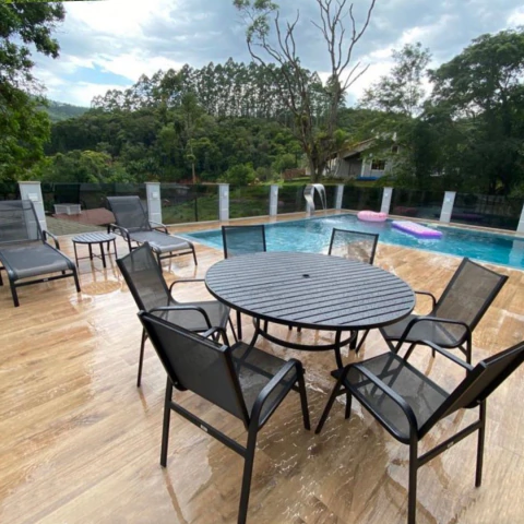 JOGO DE MESA GRÉCIA EM ALUMINIO E TELA SLING 6 LUGARES C/GIRATORIO