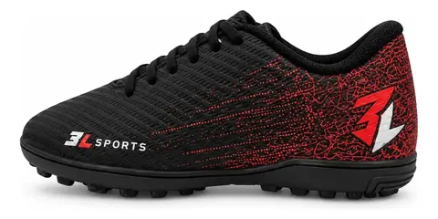 Chuteira Society Infantil 3L Sports Vermelho com Preto | Grama Sintética