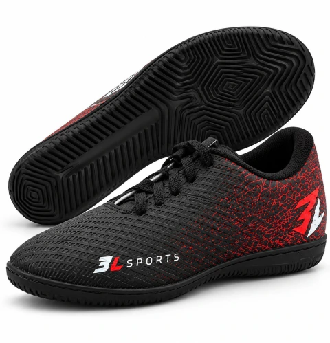 Chuteira Futsal Infantil 3L Vermelho com Preto