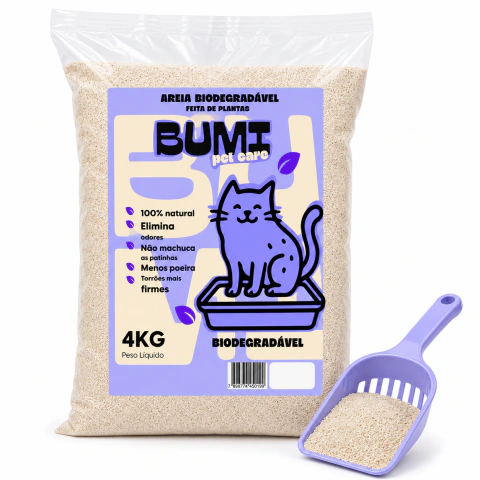 Areia Bumi Pet 4kg Mandioca Natural Alta Absorção Anti Odor Gatos