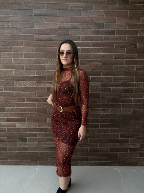 Vestido Lisboa gola alta em tule
