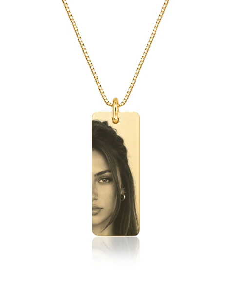 Colar Plaquinha Média Personalizado com foto - Dourado