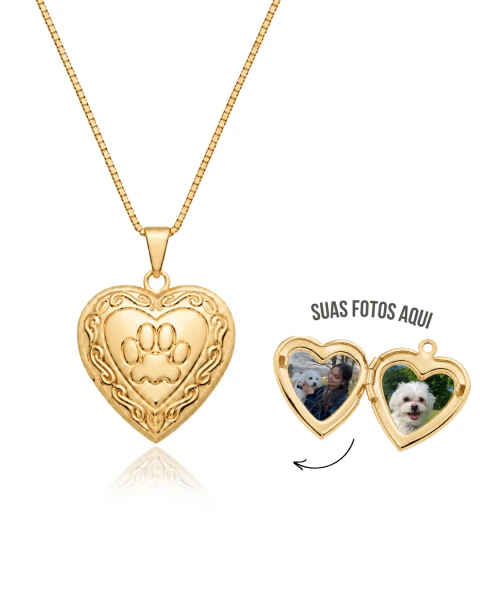 Colar Relicário Patinha Personalizado com foto - Dourado
