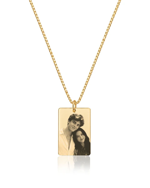Colar Retangular Personalizado com foto - Dourado
