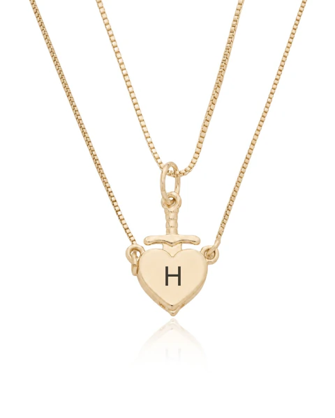 Colar Espada e Coração Personalizado - Dourado