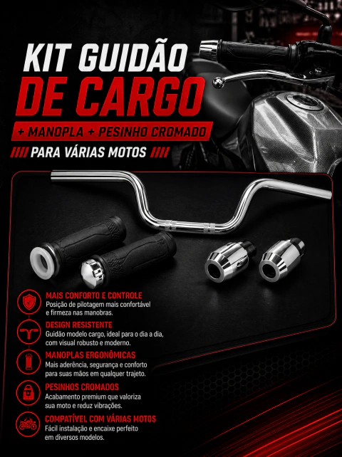 Kit Guidão Cargo Honda CG Fan Titan 160 + Pesinhos PCX 150 Cromado + Manoplas