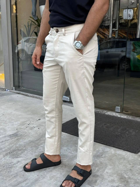 CALÇA SARJA ACETINADO BEGE